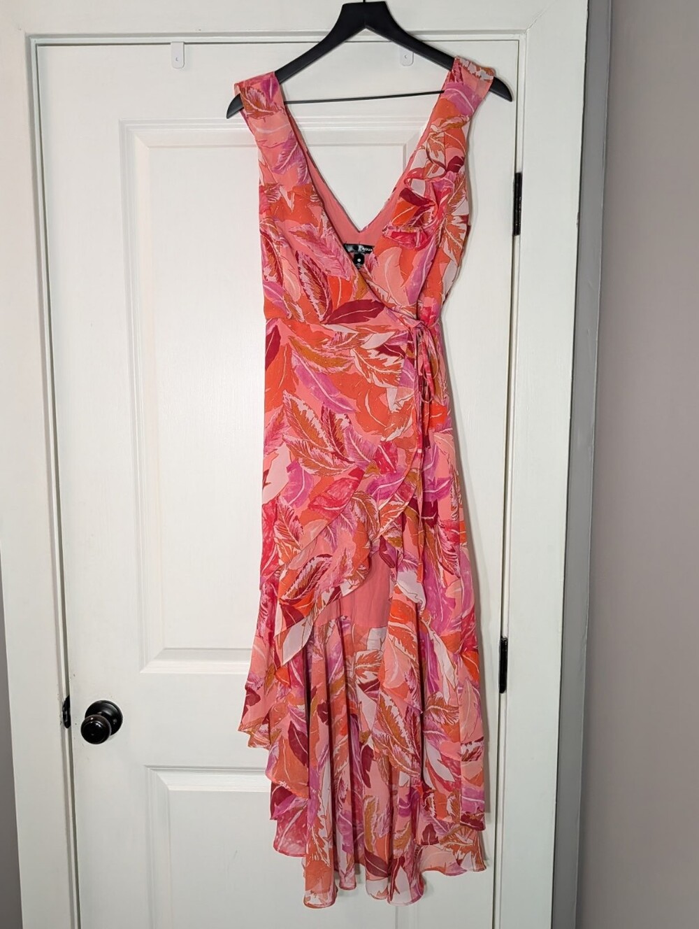 Aqua Pink & Orange High-Low Wrap Dress